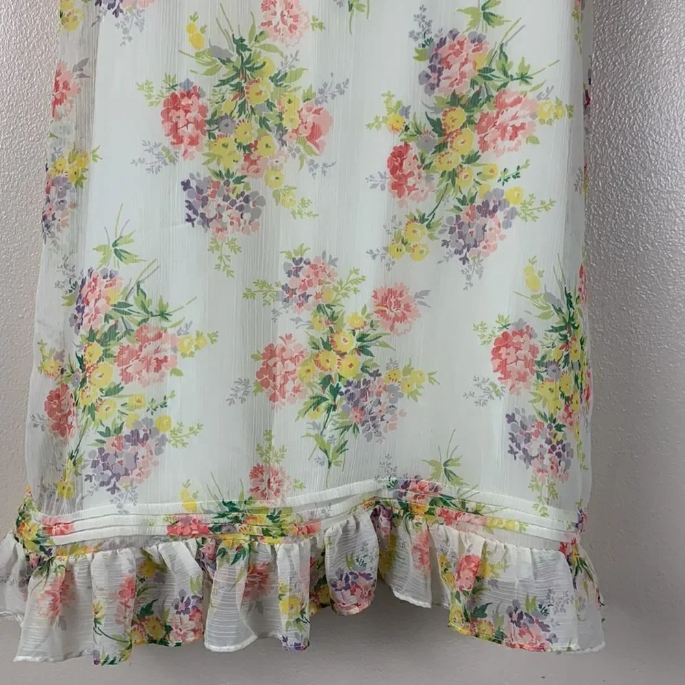 Girl Ralph Lauren Floral Chiffon Ruffle Shift Dress Size 16 Pastel Spring Easter